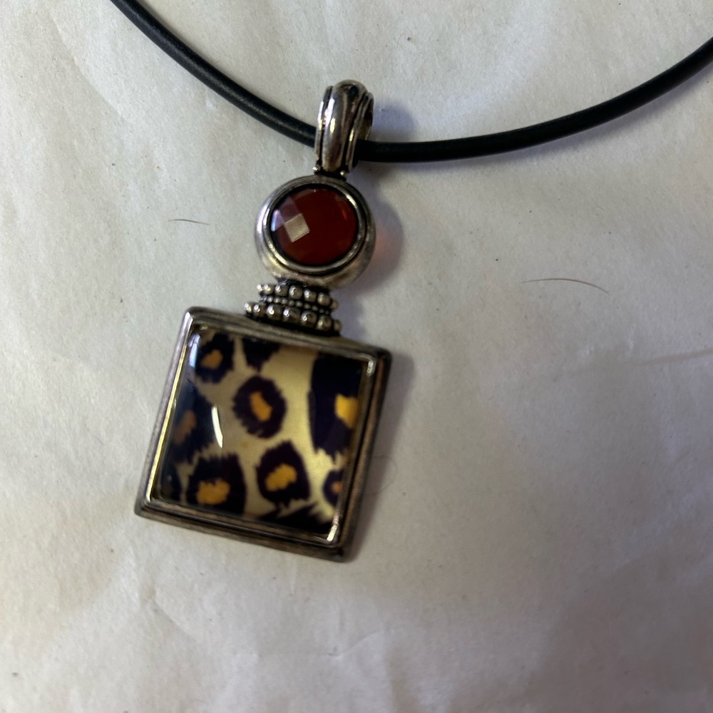 Leopard Print Pendant Necklace with Red Accent - Picture 3 of 5